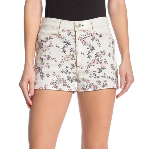rag & bone Floral Ellie Denim White 24 Purple Pink Shorts - Picture 1 of 7